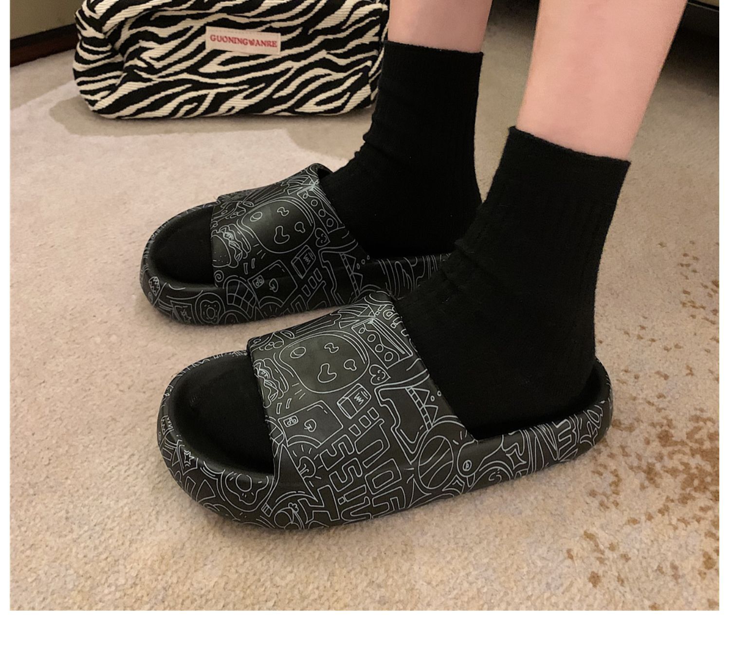 Thick Bottom Graffiti Korean EVA Slides Slippers Fashion Women Summer Home Slippers