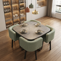 Table carrée de luxe nordique + fauteuils rembourrés, texture marbre pour la maison et le bureau