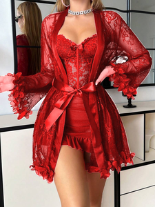Chemise de nuit sexy en dentelle, mini-lingerie noire en maille transparente pour femme, cadeau de nuit de noces en dentelle florale - Product Image 4