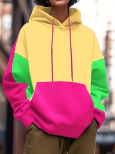 Sudadera con Capucha para Mujer, Estilo Y2K, Diseño Multicolor con Bloques de Color, Holgada, Transpirable, Forrada para Invierno, con Bolsillos y Cordón Decorativo - Product Image 3