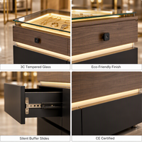 Commode à bijoux moderne en contreplaqué multicouche avec dessus en verre trempé, éclairage LED, 6 tiroirs, écologique et durable