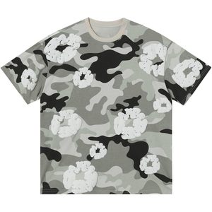 เสื้อยืดแขนสั้นทรงโอเวอร์ไซส์ผ้าฝ้าย 100% ลายดอกไม้สีเทาปักลาย  พร้อมโลโก้แบบกำหนดเอง สไตล์สตรีทแวร์ ไซส์พลัส - Product Image 2