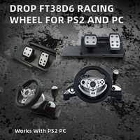 Volant de course filaire Drop FT38D6 pour PC et PS2 avec moteur à vibrations - Compatible Steam - Contrôleur de jeu de course automobile