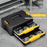 Boîte de rangement d'outils AIRAJ en aluminium à deux niveaux empilable et compartimentée, grande capacité, ne prend pas de place