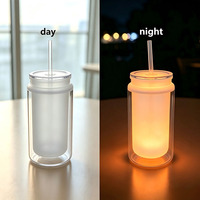 Gobelet pour enfants de 16 oz, en plastique, qui brille dans le noir, anti-fuite, sans BPA, à double paroi, avec trou pré-percé pour bouchon DIY