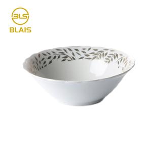 Magnifique service de vaisselle en grès fin Assiette à bord à vague irrégulière en porcelaine blanche et feuille d'or avec bol en céramique - Product Image 4