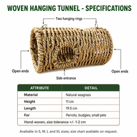 Tunnel suspendu tressé naturel pour petits animaux – Paille/Herbe marine – Abri sûr pour hamsters et oiseaux – Accessoire de cage à mâcher