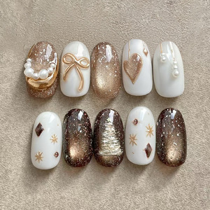 <strong>French</strong> Style ABS Press on Nails Finger Application Artificial Fingernails Glue <strong>Manicure</strong> <strong>Set</strong> 24pcs Pre-designed Nail Supplies - Product Image 2