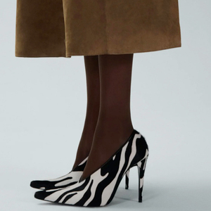 Escarpins sexy à bout pointu pour femmes, grande taille 45, à talons hauts, sandales découpées, coupe large, motif zèbre - Product Image 3