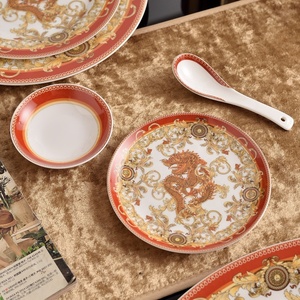 Dragon Pattern Gold Inlay Modern Luxury European Style 32pcs Bone China Dinner <b>Set</b> and Cup Saucer - Product Image 3