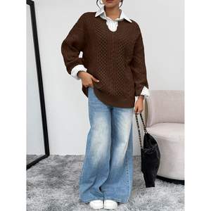 2025 personnalisé reine surdimensionné câble tricot col en v pull hiver mode impression avant Logo automne tenues pour les femmes - Product Image 1