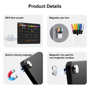 Tablero de borrado en seco magnético acrílico, 2 piezas, calendario semanal mensual, planificador, nota, juego de pizarra para refrigerador - Product Image 3