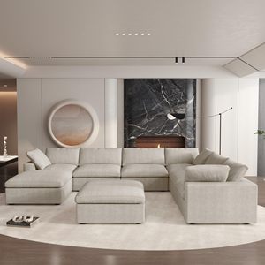 เฟอร์นิเจอร์ห้องนั่งเล่นอพาร์ทเมนท์โรงแรม VOXHOME โซฟาแบบโมดูลาร์ทรงนอร์ดิกสีกากี นุ่มสบายเหมือนปุยเมฆ ขนาด 3 4 5 6 7 8 ที่นั่ง - Product Image 2