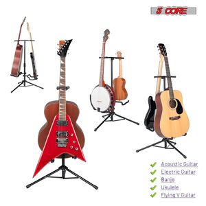 Soporte de guitarra doble DB de 5 núcleos, soporte Universal de suelo duradero negro para guitarras eléctricas acústicas con soporte para el cuello - Product Image 5