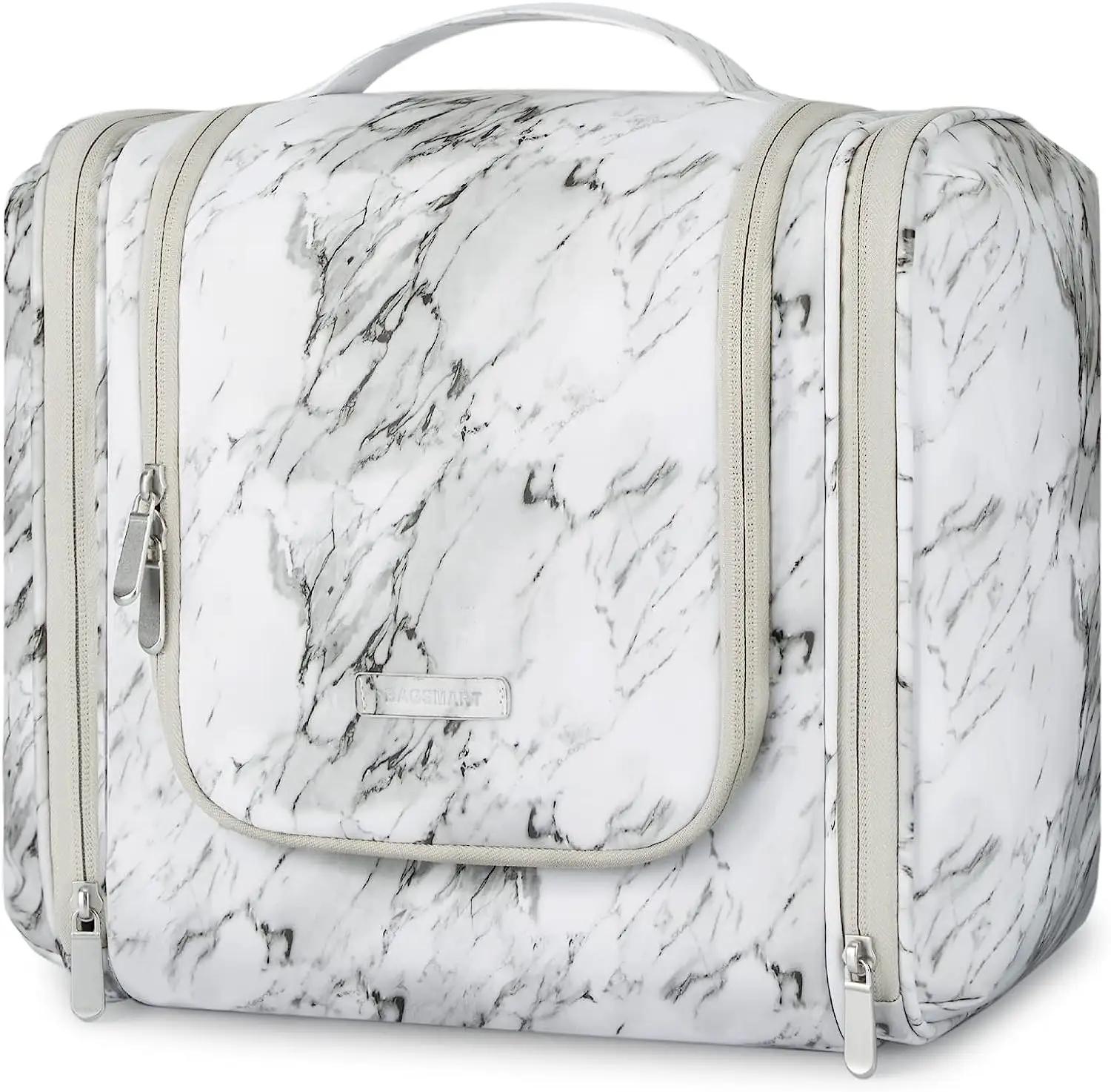 Large Toiletry Bag Hanging Travel Toiletry Tote for Women Water-resistant Cosmetic Makeup For Full Sized White Marble Pattern
