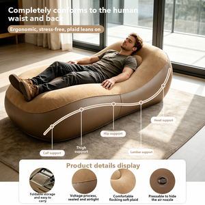 Wholesale Lightweight Flocked Eco-friendly PVC <b>Inflatable</b> Lounge Chair Air <b>Sofa</b> Outdoor Camping Beach - Product Image 4