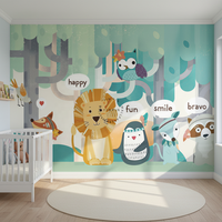 Papier peint mural auto-adhésif imperméable moderne pour chambre d'enfant, chambre à coucher, salon, arbres et animaux, décoration murale pour enfants