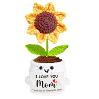 Fleurs artificielles tissées à la main en laine, motif tournesol bonsaï, cadeau de Fête des Mères, ornement floral simulé