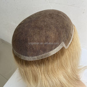 شعر مستعار نسائي من المصنع، شعر بشري خام 100%، قطعة شعر علوية بقاعدة من الدانتيل بلون بني فاتح متدرج للنساء - Product Image 6