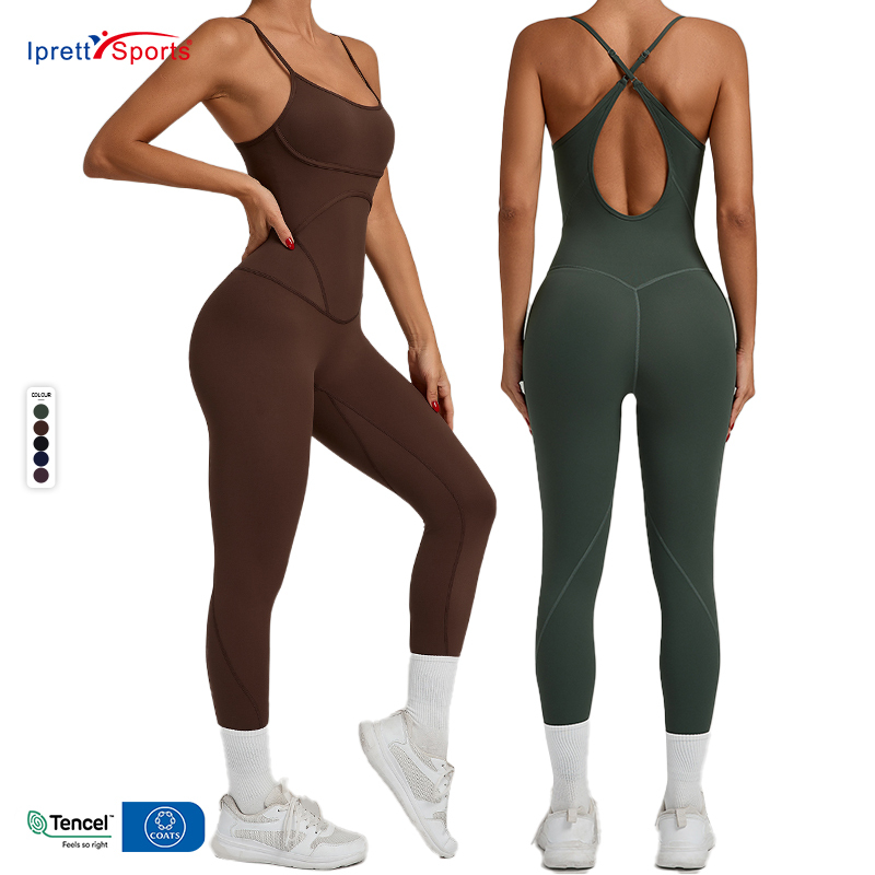 High Quality Women Cross Adjustable Shoulder Strap Sports Wear One-Piece Yoga Suit Running Custom Fitness Bodysuits & Jumpsuits