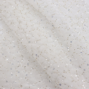 100% Polyester blanc 3D fleur maille paillettes broderie robe tissu tricoté Technique <span class=keywords><strong>Dobby</strong></span> pour mariage chapeaux sacs à dos jupes - Product Image 4