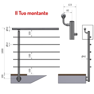 VERTICAL Ø 42,4 PASAMANOS OFFSET SKU 304 Satén AISI Travesaño de acero inoxidable Balaustradas de fijación lateral Pasamanos - Product Image 1