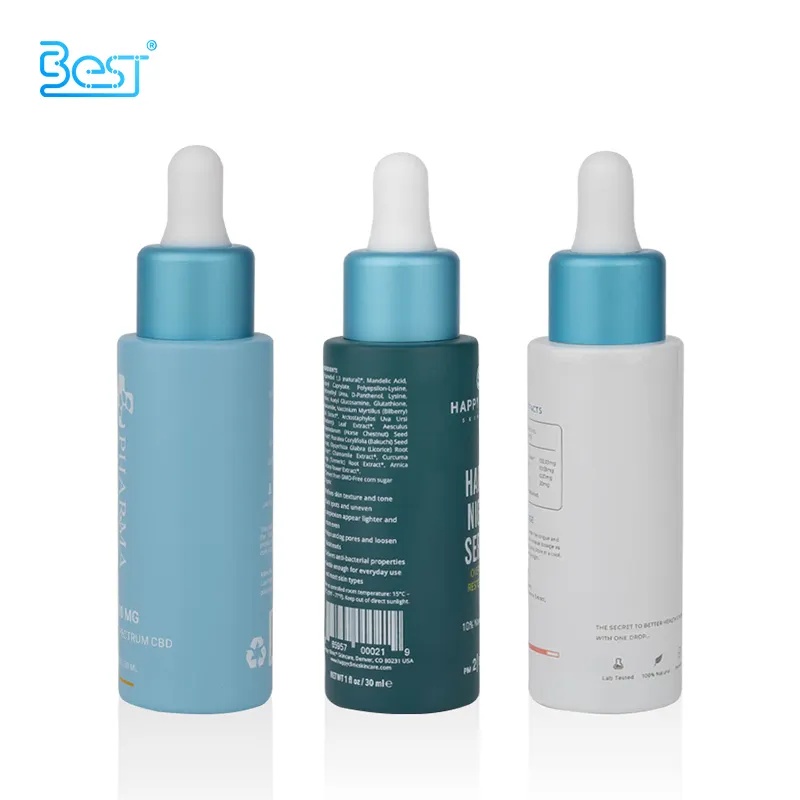 Embalagem cosmética de luxo, embalagem com cilindro fosco azul, verde e branco, de 1oz/30ml/50ml/60ml/80ml/100ml/120ml