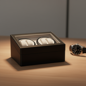 Boîte de rangement pour montres automatiques, boîte de rangement rectangulaire en cuir noir, 4 ou 6 montres à rotation automatique - Product Image 2