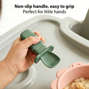 Juego de Cucharas de Silicona de Grado Alimenticio de Tres Piezas para Bebés, Fáciles de Sostener, en Varios Colores - Product Image 3