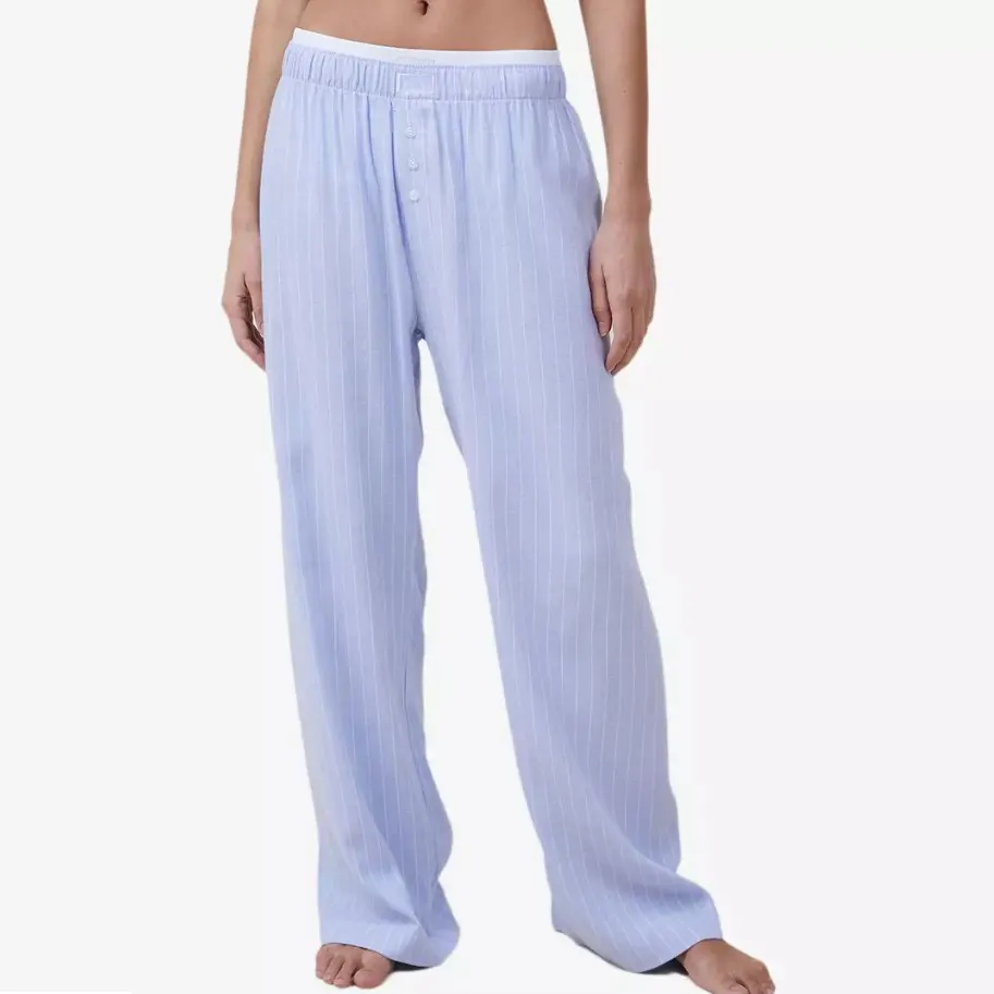 All'ingrosso Casual donna pantaloni larghi in vita elasticizzati in cotone con bottone a righe flanella Boxer