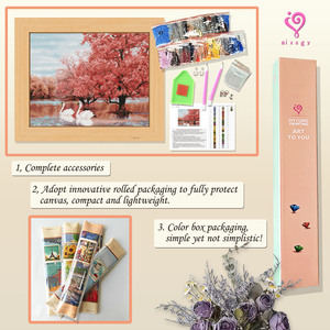 Kit de broderie diamant DIY avec cadre, motif paysage rectangulaire, cygnes et mangroves, strass en cristal à foret rond - Product Image 3