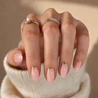 Faux ongles en ABS à presser, dorés, avec contour de cuticule, forme amande moyenne, brillants, couvrance totale, 16 tailles, 32 pièces, pour salon de manucure