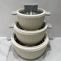 Juego de 3 Recipientes Térmicos para Alimentos con Acabado Mate Premium, 1.8L, 3.5L y 6L, con Tapa Transparente y Borde Dorado, para Servir Comida Caliente o Fría en Eventos