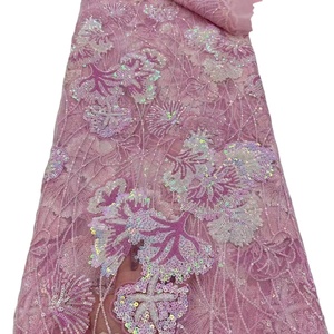 Bonita tela de encaje de lentejuelas, tela de encaje de tul bordado de red para vestido de fiesta de boda - Product Image 1