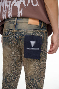 Jeans de Hombre de <span class=keywords><strong>Moda</strong></span> Urbana, Estilo Y2K Vintage, Lavado Bronceado, Decoración con Patrón de Telaraña, Corte Acampanado, Personalizados y de Alta Calidad - Product Image 3