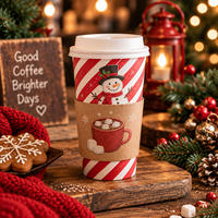 Gobelets en papier biodégradables personnalisés à double paroi pour Noël, avec couvercle et manchon, pour boissons chaudes, café, fêtes de fin d'année, café