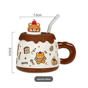 Creative Bear <b>Ceramic</b> <b>Mug</b> Set Aesthetically Pleasing for Men Women & Couple Breakfast Milk Coffee with Lid for Parties - Product Image 2