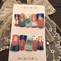 Ongles pressés faits à la main en ABS de forme bec de canard aux couleurs éblouissantes, 10 pièces, faux ongles pour les doigts, styles de design uniques