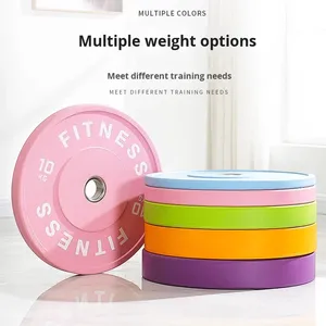 أوزان حديدية مطلية بالمطاط بألوان الماكارون ذات ثقوب كبيرة للرجال والنساء، مجموعة تدريب باربل - Product Image 1
