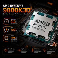 Vente en gros de processeurs AMD Ryzen 7 9800X3D AM5 pour ordinateur de bureau, Zen5 8C16T 2e génération, 3D V-Cache, processeur de jeu, en stock