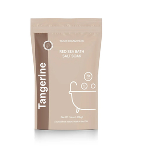 Poudre de bain de relaxation ultime fabriquée aux États-Unis, marque blanche, sel de bain de mer rouge, mandarine, bain thérapeutique prolongé avec marque privée - Product Image 1