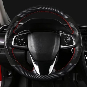 Cubierta de <span class=keywords><strong>volante</strong></span> de coche de fibra de carbono de gamuza de cuero genuino negro DIY para <span class=keywords><strong>Honda</strong></span> <span class=keywords><strong>Civic</strong></span> 10th Gen 2016 2017 2018 - Product Image 2