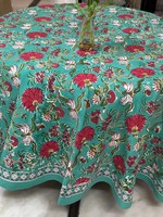 Nappe de table en tissu imprimé bloc à main nappe 8 places avec bordure nappe ronde imprimée bloc à main tout rond