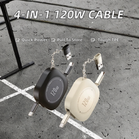 Chargeur de téléphone portable et d'ordinateur rétractable 4 en 1 120W, charge rapide 6A, câble de données USB C de type C de 1 m