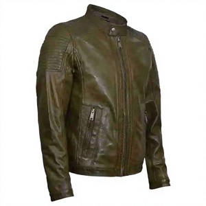 Chaqueta de Moto para Hombre LONG MISSION INDUSTRY, 100% Cuero Genuino, Calefactable, Corte Ajustado, Cierre de Cremallera, Cuello Mao, Color Sólido - Product Image 2