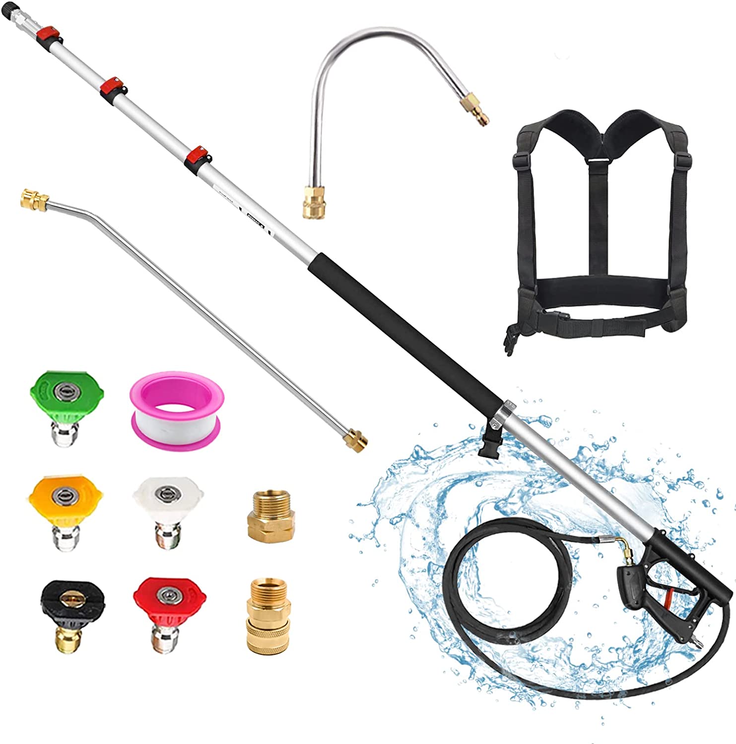 Телескопический удлинитель для мойки под давлением, 18 футов, телескопический стержень 4000 фунтов на квадратный дюйм, мощная моющая трубка