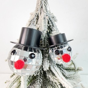 Snowman ORNAMENT Black Top hat Cây giáng sinh trang trí Disco Ball treo trang trí thủy tinh nhân đôi bóng với Top hat - Product Image 1