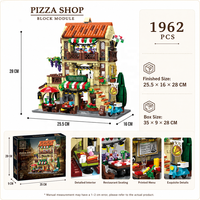 Ensemble de blocs de construction de restaurant de pizzas rétro européen, modèle de restaurant modulaire en vue de rue, jouet d'assemblage DIY pour les 8 ans et plus, unisexe