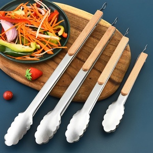 Ensemble de 4 pinces de cuisine, pinces de cuisine à verrouillage, pinces à griller en acier inoxydable avec poignée ergonomique en bois - Product Image 2