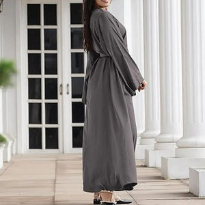 2025 vente en gros vêtements islamiques personnalisés mode chauve-souris à manches longues avec le même foulard femmes robe musulmane Abaya - Product Image 3